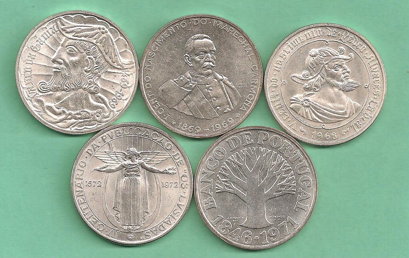  Portugal - Serie von fünf Münzen 50 Escudos Silber   