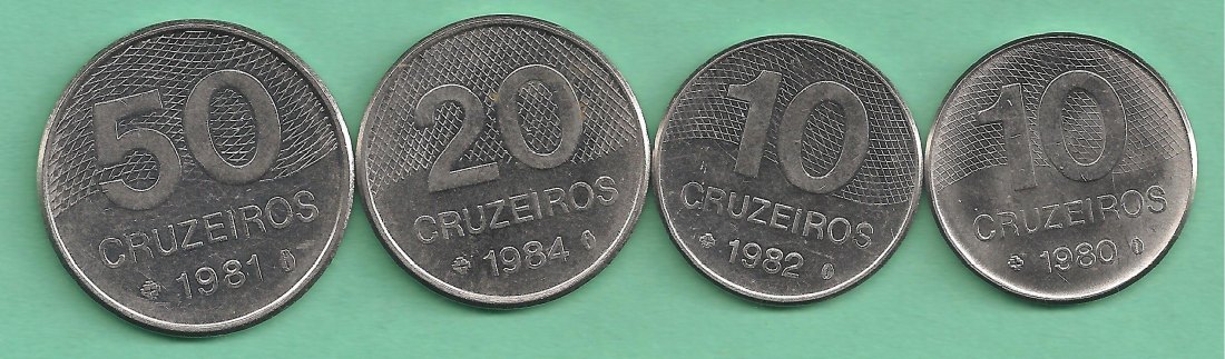 Brazil - vier Münzen 10 -20 - 50 Cruzeiros Jahren 1980-1984