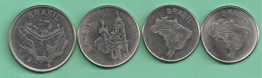  Brazil - vier Münzen 10 -20 - 50 Cruzeiros Jahren 1980-1984   
