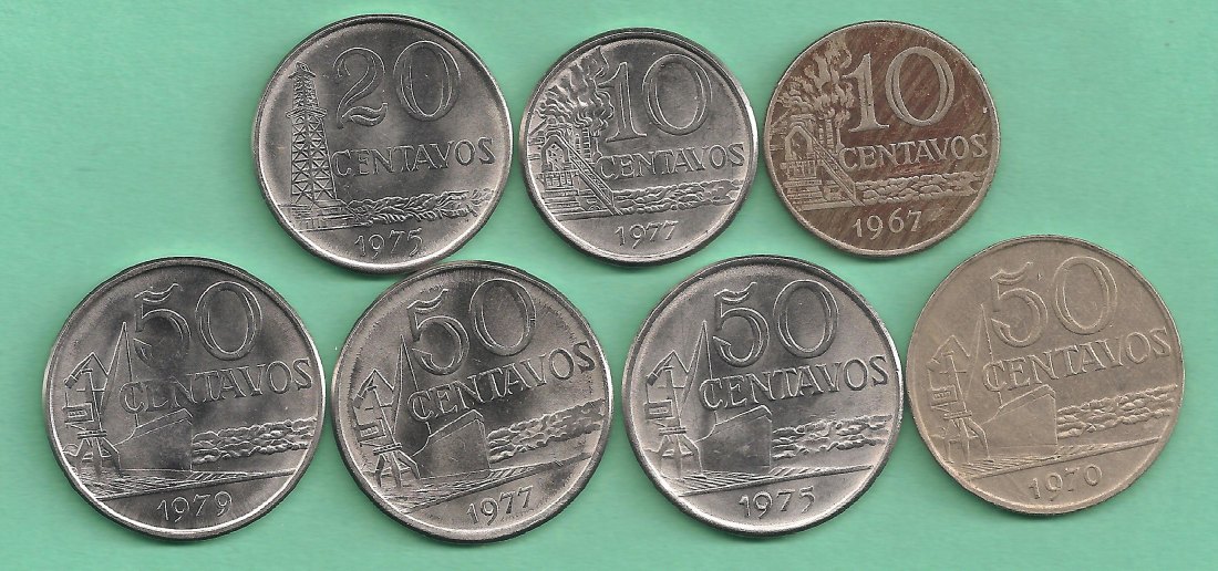  Brazil - sieben Münzen 10 -20 - 50 Centavos Jahren 1967-1979   