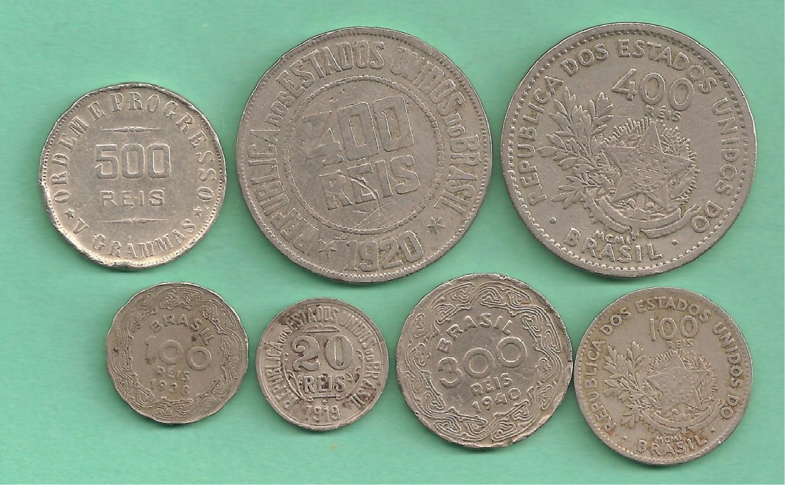  Brazil - sieben Münzen 20-500 Reis Jahren 1901-1940   