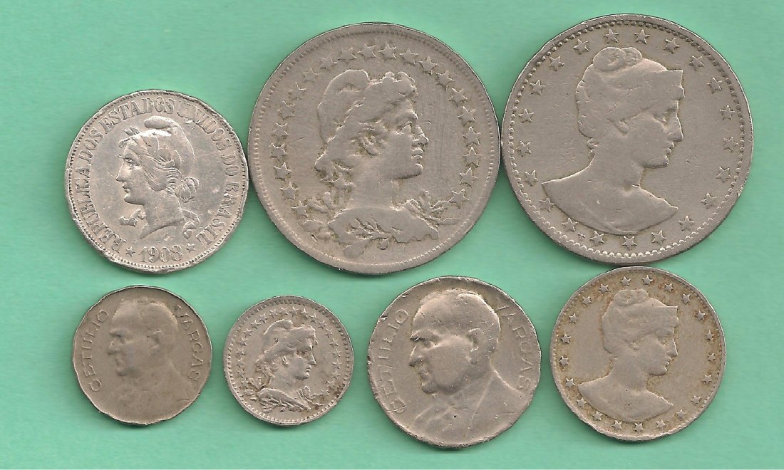  Brazil - sieben Münzen 20-500 Reis Jahren 1901-1940   