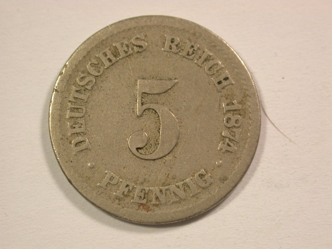 14013 KR 5 Pfennig 1874 F in fast schön Orginalbilder