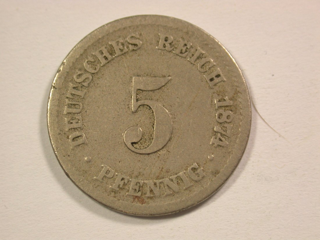  14013 KR  5 Pfennig 1874 F in fast schön Orginalbilder   