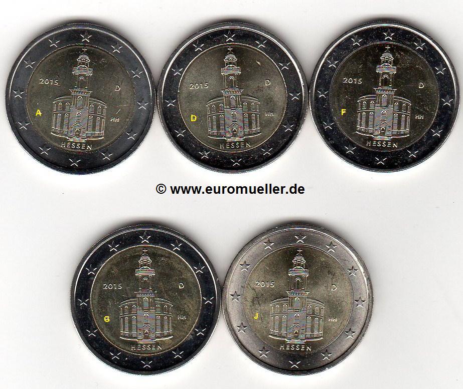 Deutschland 5x 2 Euro Gedenkmünze 2015...Hessen...A/D/F/G/J   