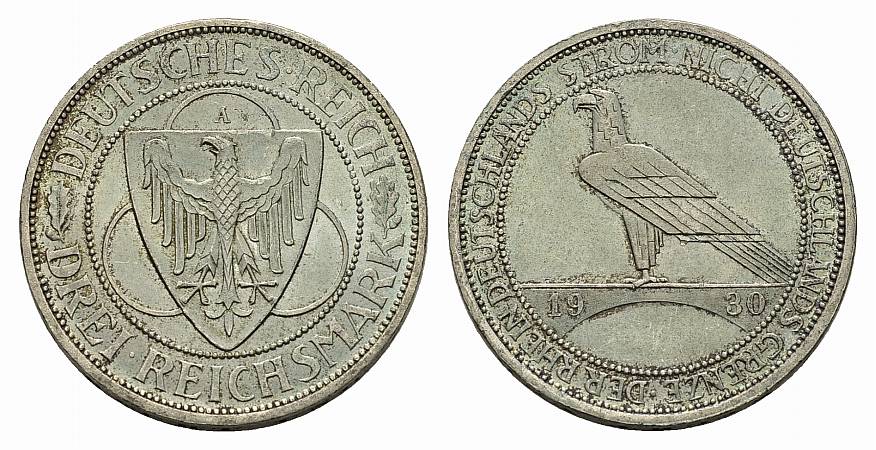 PEUS 3472 Weimarer Republik Zur Rheinland-Räumung 3 Reichsmark 1930 A Vorzüglich -