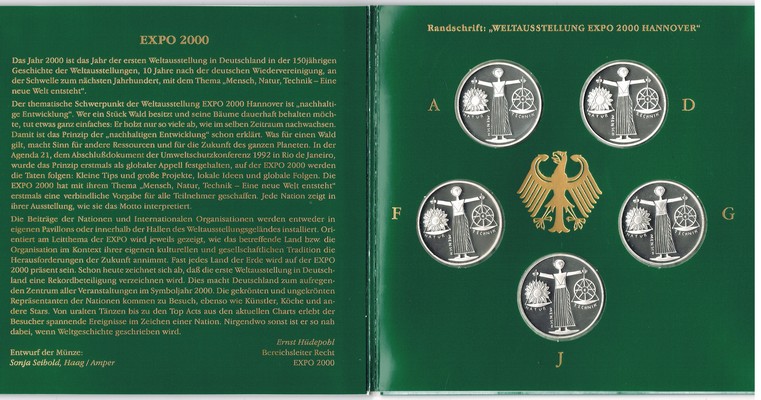  BRD  5 x 10 DM  2000 (Expo 2000) FM-Frankfurt  Feingewicht: 71,65g Silber pp(im Blister)   