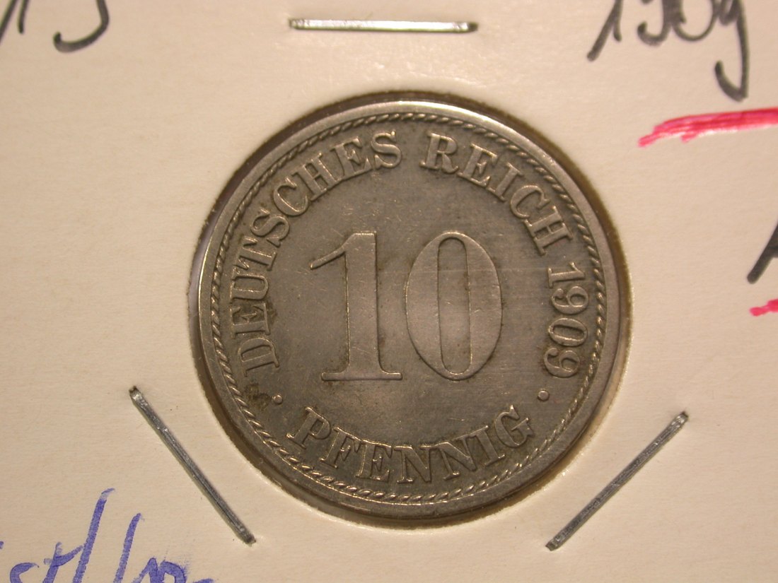 15101 KR 10 Pfennig 1909 A in ss+/ss-vz Orginalbilder