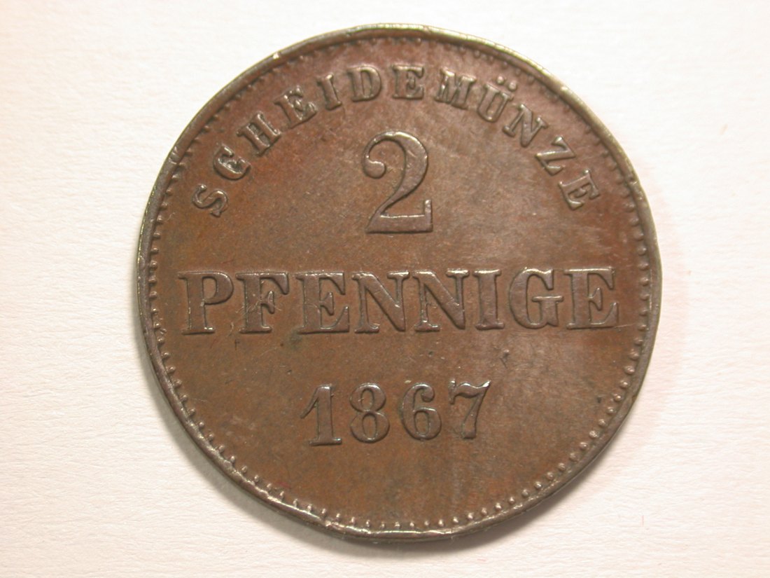 15101 Sachsen Meiningen 2 Pfennig 1867 in ss-vz Orginalbilder