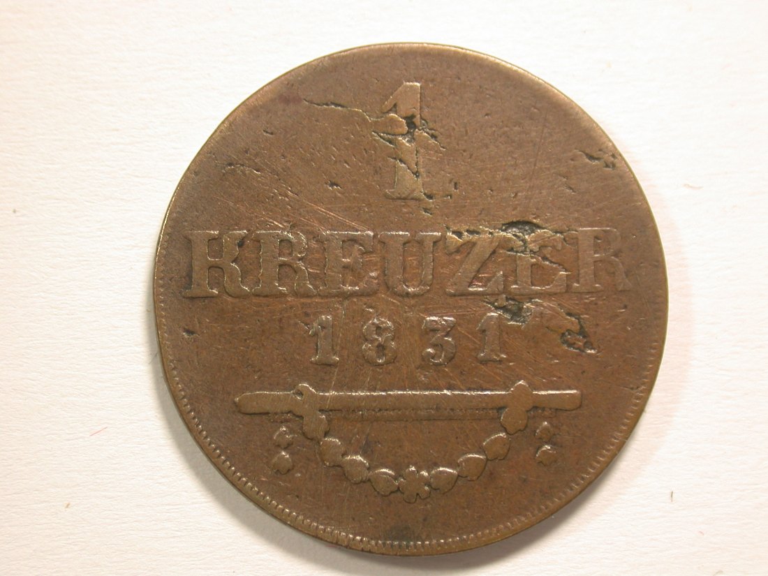  15101 Sachsen Meiningen  1 Kreuzer 1831 in ss, Schrötlingsfehler  Orginalbilder   