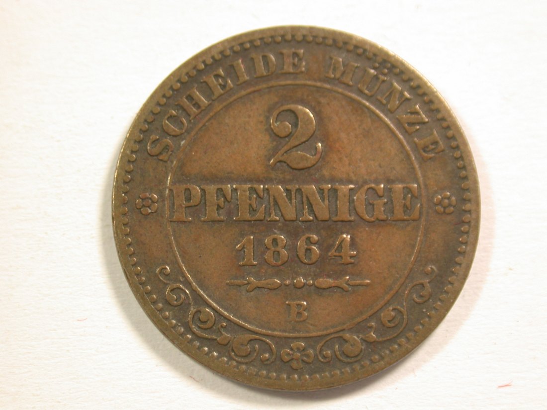 15102 Sachsen 2 Pfennig 1864 B in ss+ Orginalbilder
