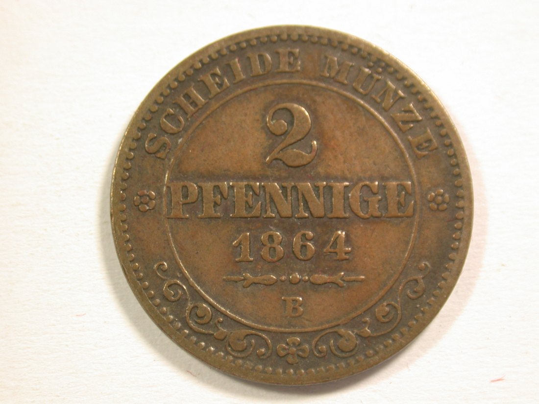  15102 Sachsen 2 Pfennig 1864 B in ss+   Orginalbilder   