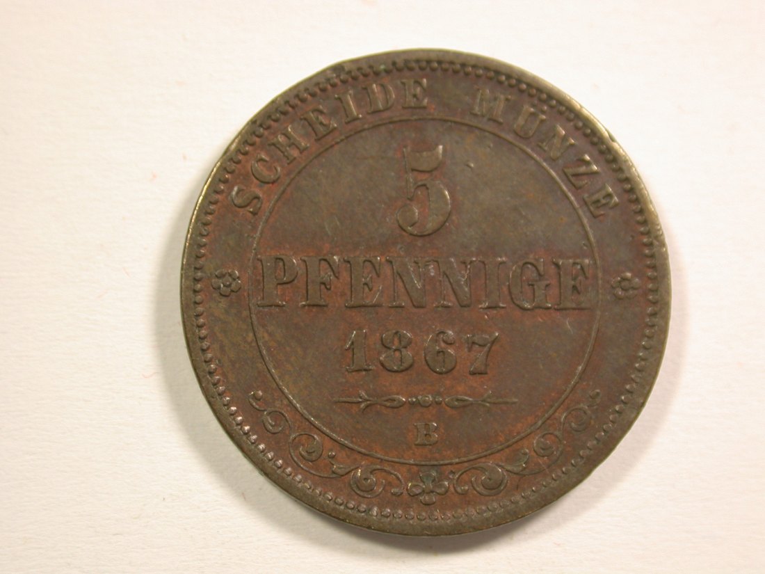 15102 Sachsen 5 Pfennig 1867 B RR ss-vz/f.vz Orginalbilder