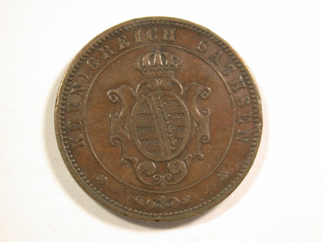  15102 Sachsen 5 Pfennig 1866 B in ss+/ss-vz Druchstelle  Orginalbilder   