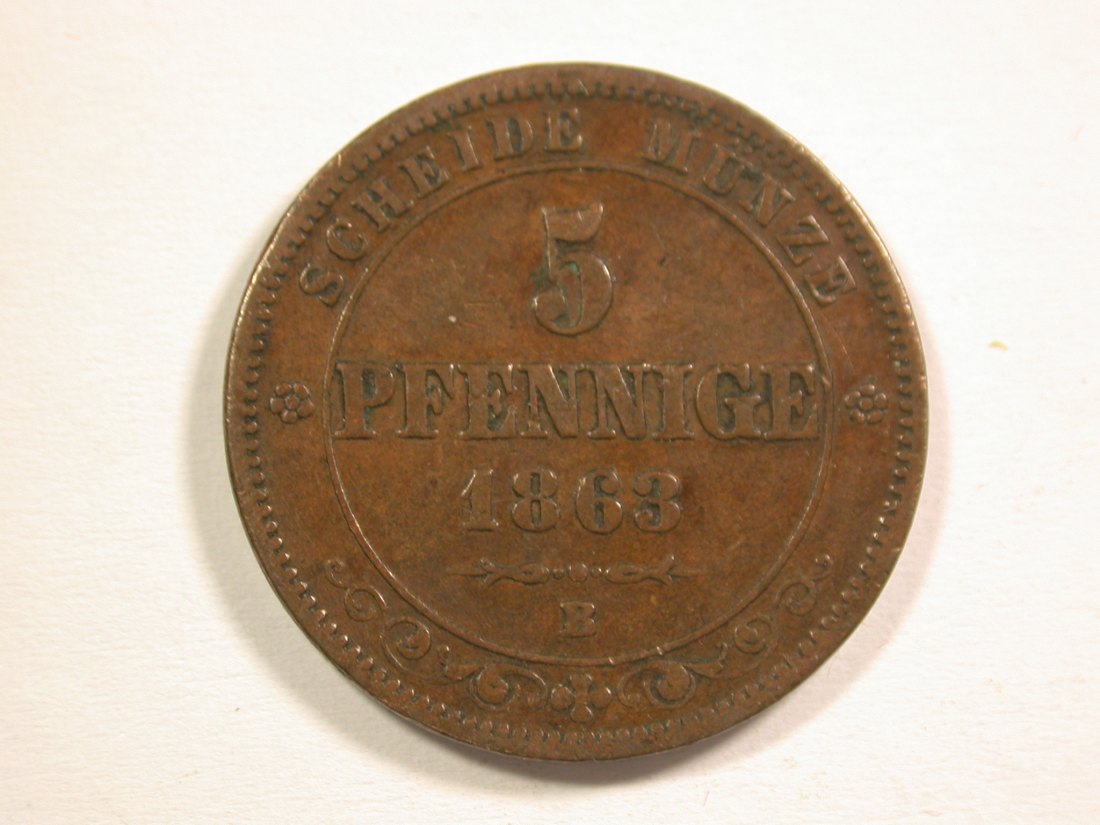  15102 Sachsen 5 Pfennig 1863 B in ss+  Orginalbilder   