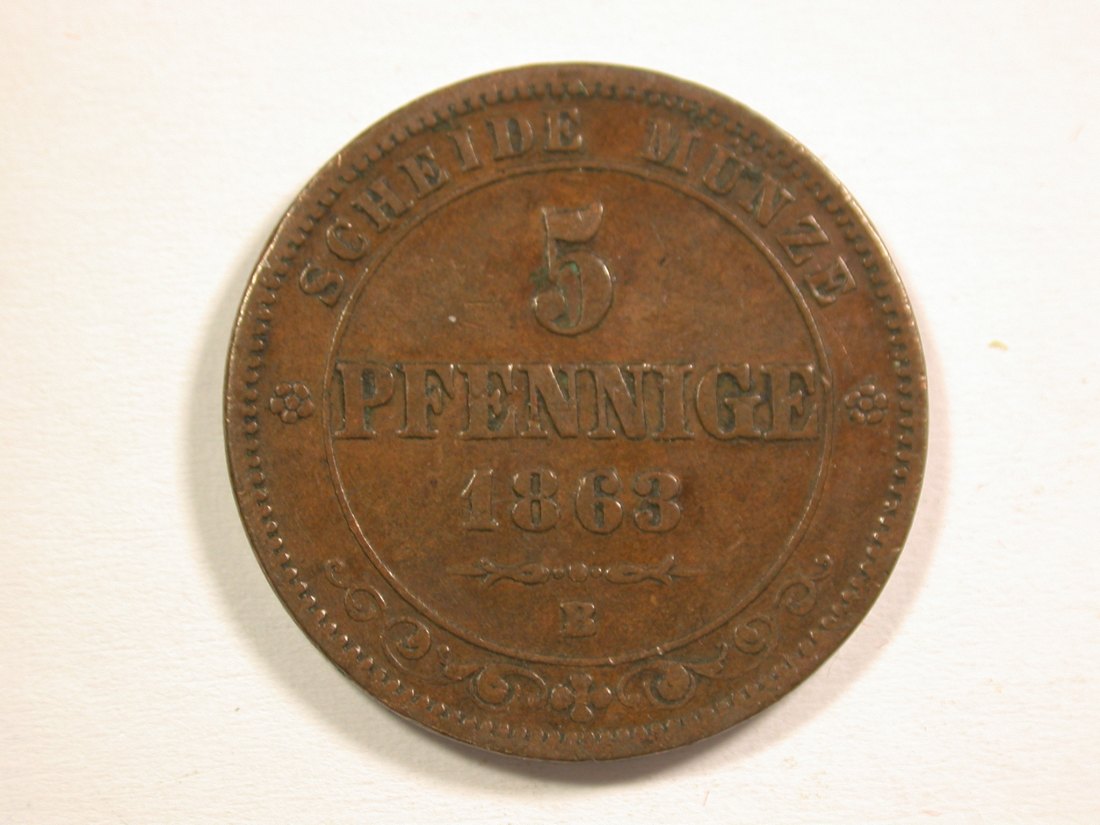 15102 Sachsen 5 Pfennig 1863 B in ss+ Orginalbilder