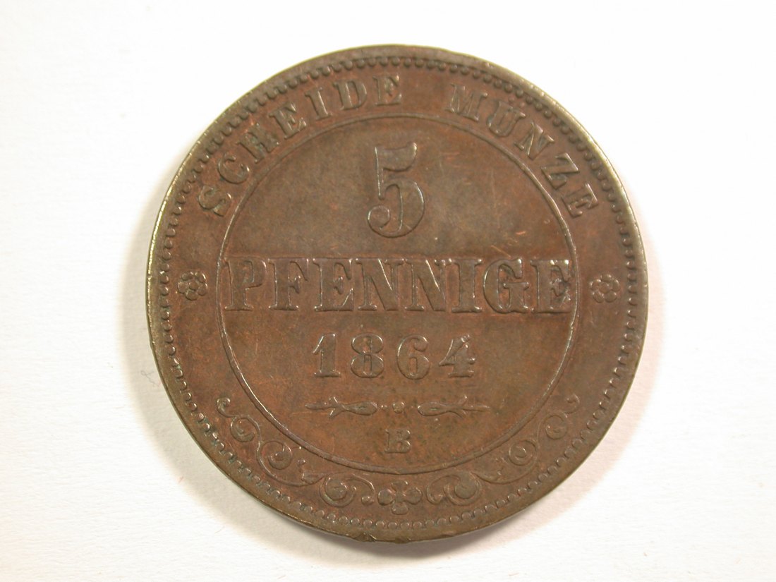  15102 Sachsen 5 Pfennig 1864 B in ss   Orginalbilder   