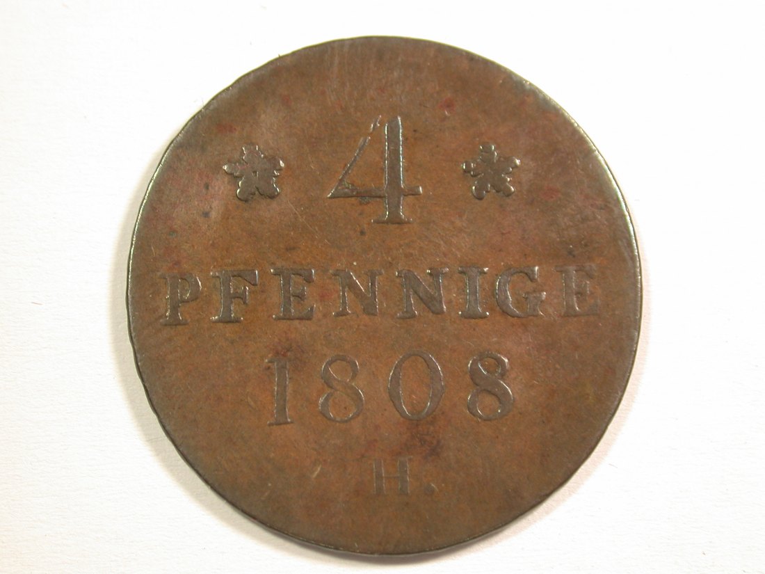 15102 Sachsen 4 Pfennig 1808 in ss+/ss-vz Orginalbilder
