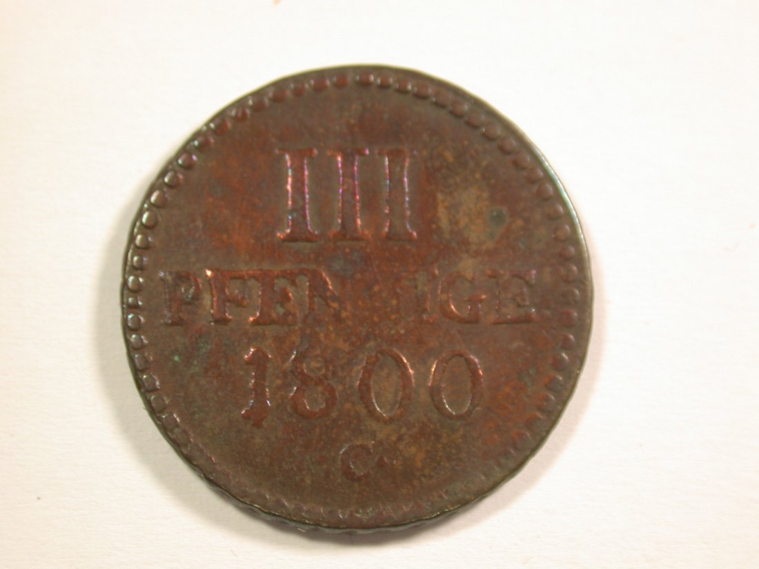 15102 Sachsen 3 Pfennig 1800 C in fast ss Orginalbilder