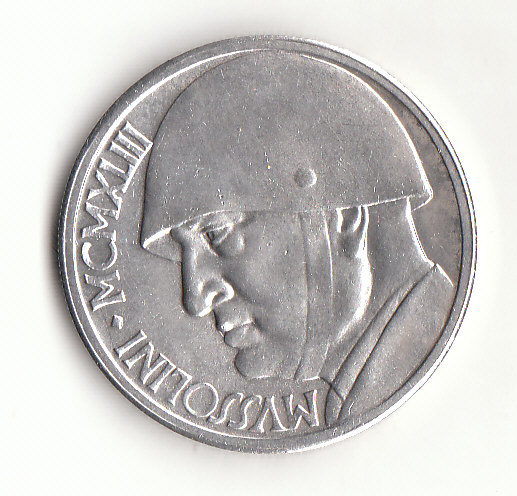  Italien Medaille Mussolini im Stil der 20 Lire Italien 1928 Bronze  ca.1960 gep. (L022)   