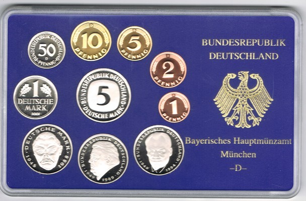  Deutschland  Kursmünzensatz  Bayerisches Hauptmünzamt München 2001 D  PP   