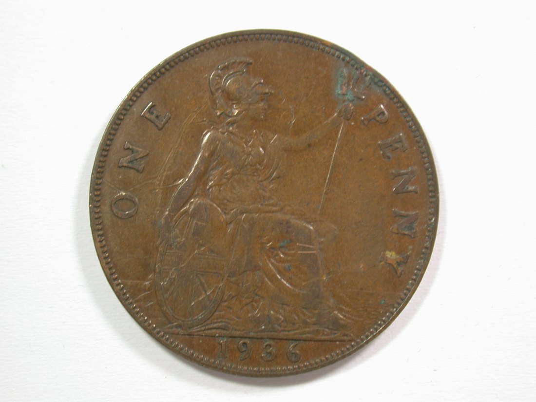  15104 Großbritanien 1 Penny 1936 große Kupfermünze in sehr schön Orginalbilder   