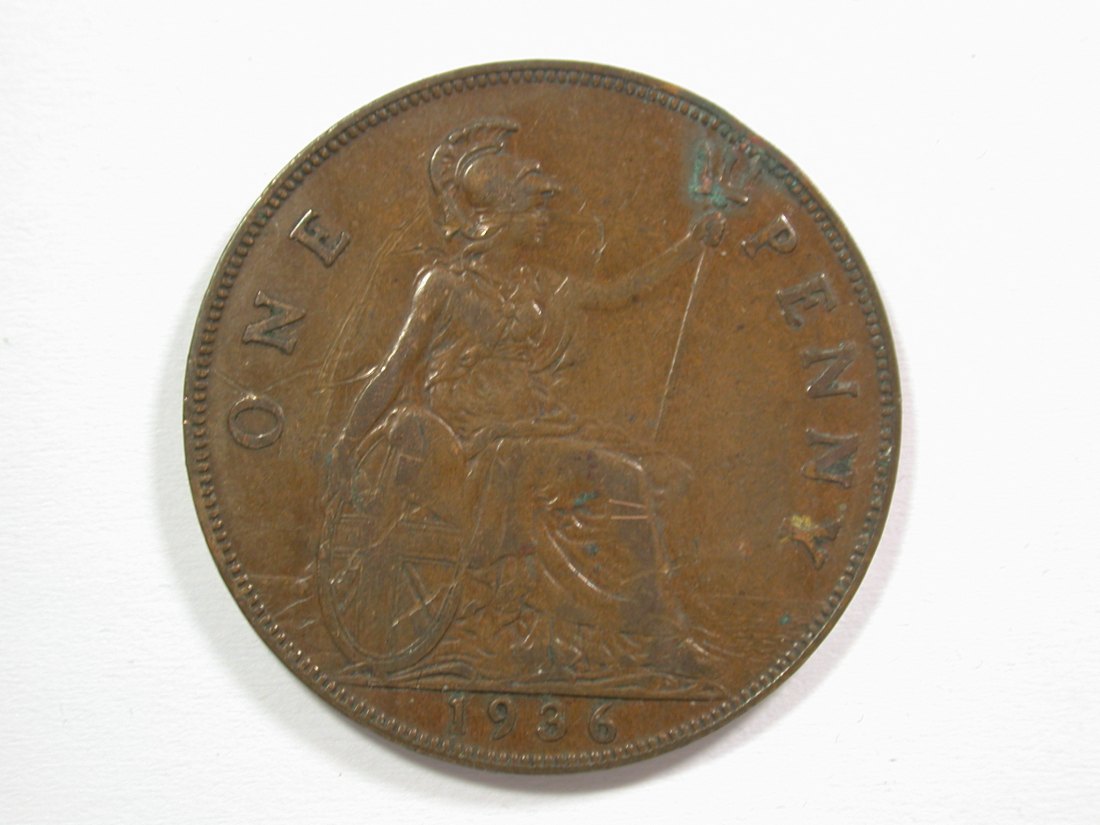 15104 Großbritanien 1 Penny 1936 große Kupfermünze in sehr schön Orginalbilder