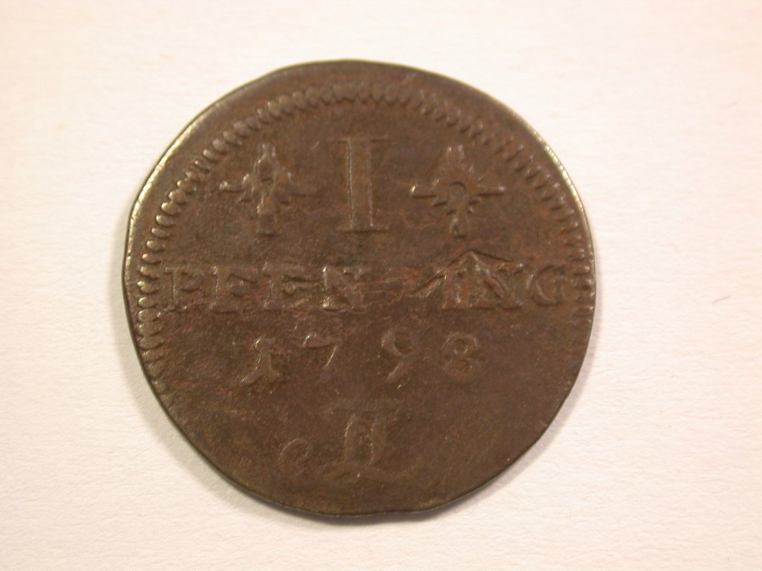  15105 Rostock 1 Pfennig 1798 FL in s-ss R  Orginalbilder   