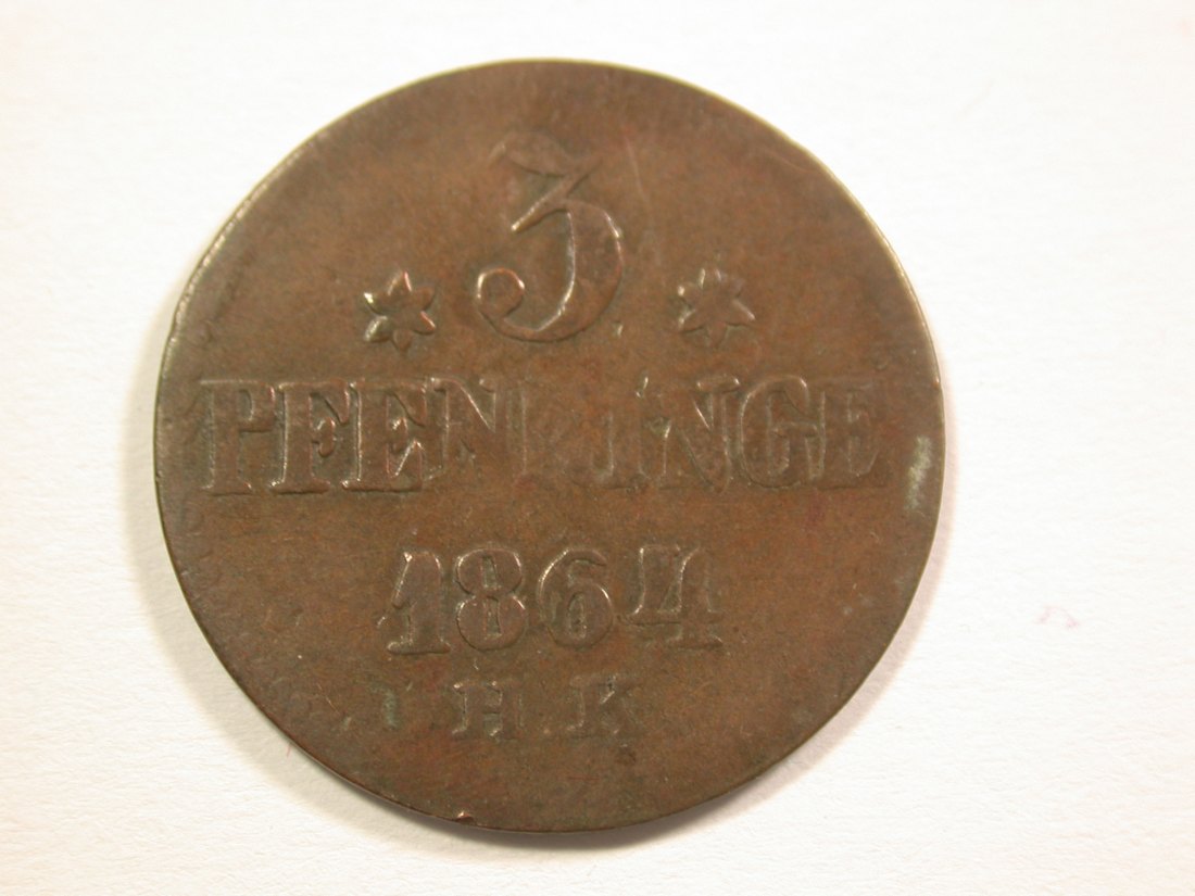 15105 Rostock 3 Pfennig 1864 HK in ss Orginalbilder