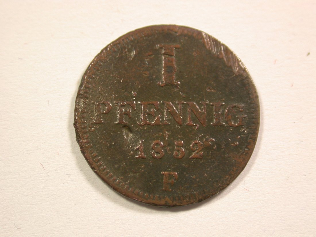  15105 Sachsen Altenburg 1 Pfennig 1852 F in s-ss, Druckstellen  Orginalbilder   