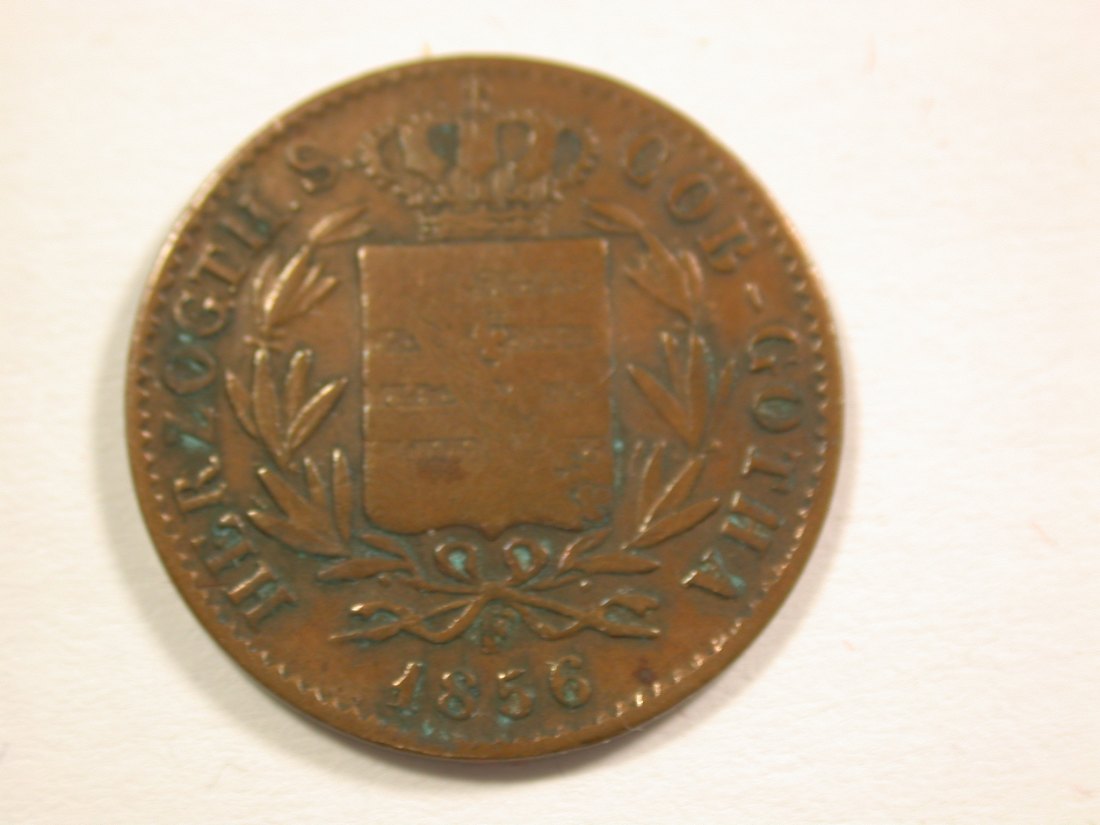  15105 Sachsen-Coburg-Gotha 1 Pfennig 1856 in ss, Korrosionsspuren  Orginalbilder   