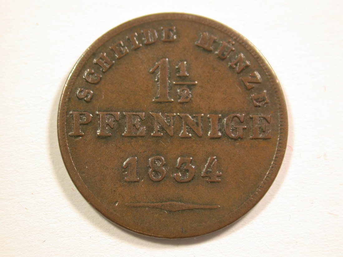  15105 Sachsen-Coburg-Gotha 1 1/2 Pfennig 1834 in ss+  Orginalbilder   