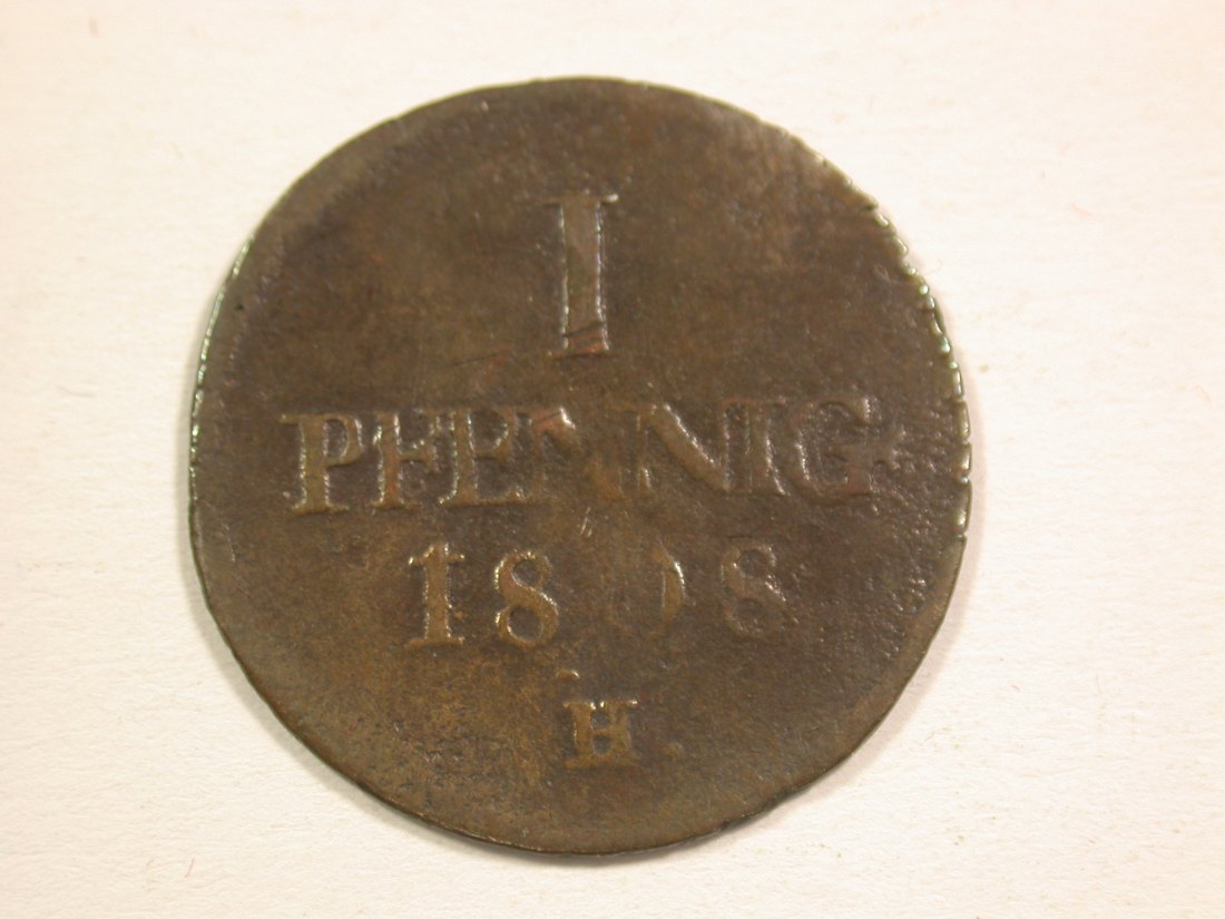 15106 Sachsen 1 Pfennig 1808 H in fast ss Orginalbilder