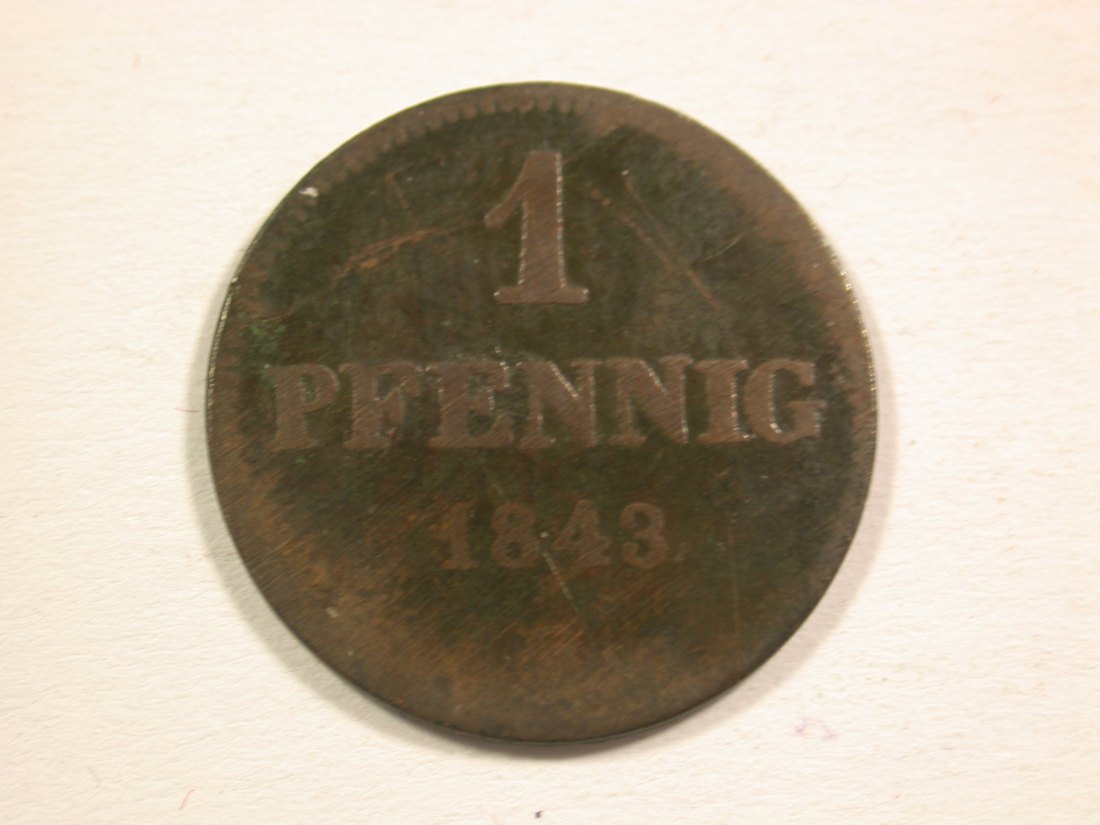  15106 Sachsen 1 Pfennig 1843 G in s-ss  Orginalbilder   