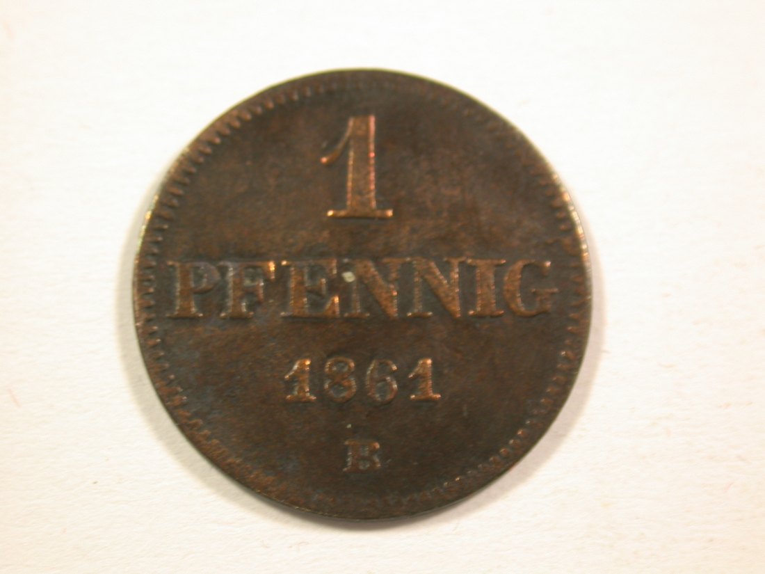 15106 Sachsen 1 Pfennig 1861 B in sehr schön R Orginalbilder