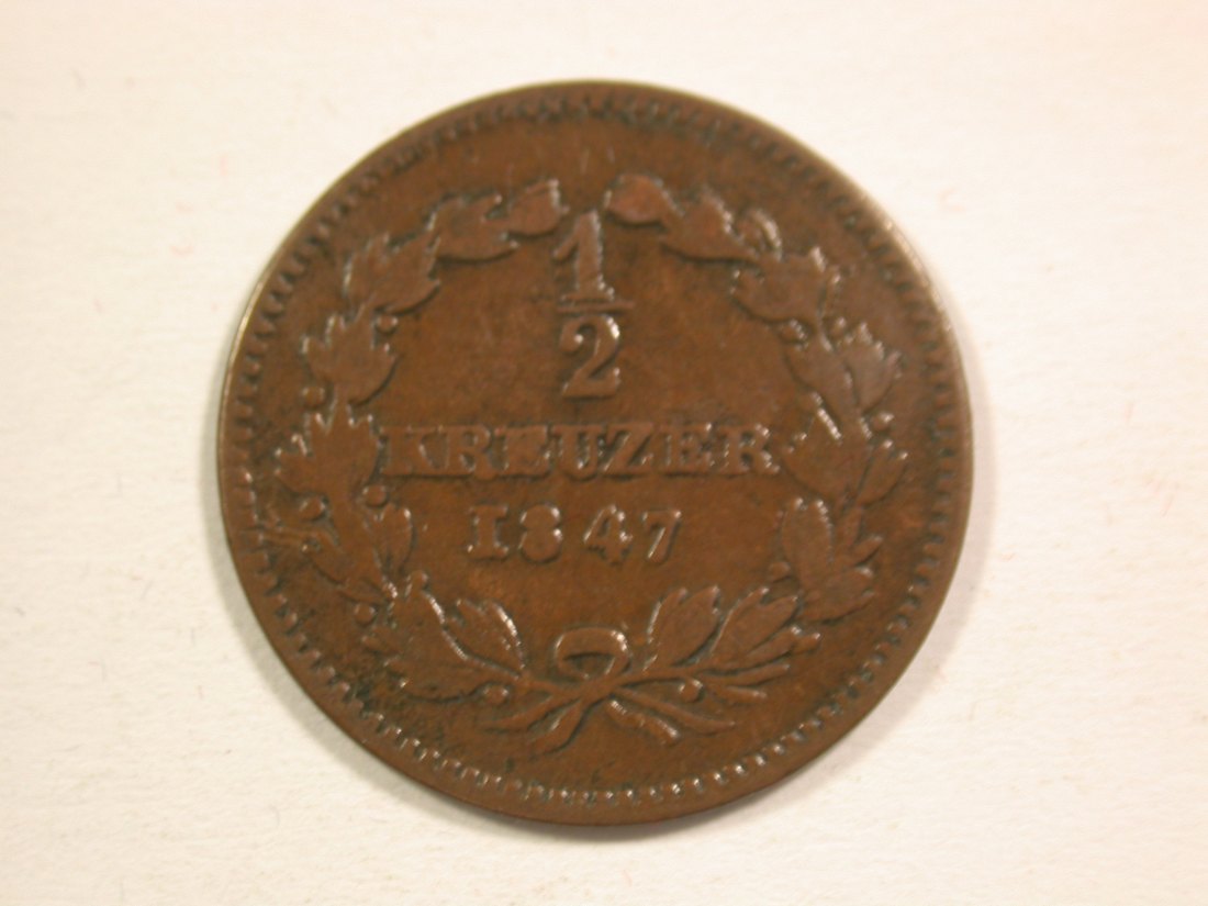  15106 Baden  1/2 Kreuzer 1847 in f.ss  Orginalbilder   