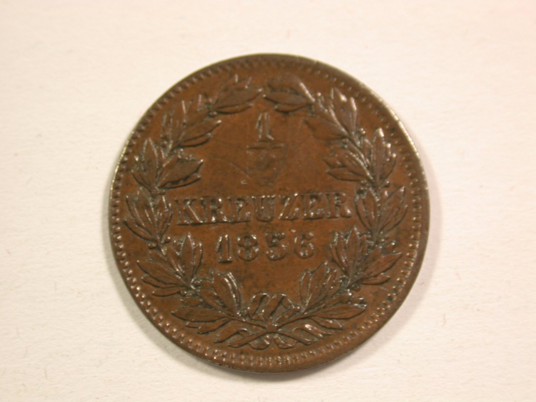  15106 Baden  1/2 Kreuzer 1856 in ss, Druckstellen  Orginalbilder   