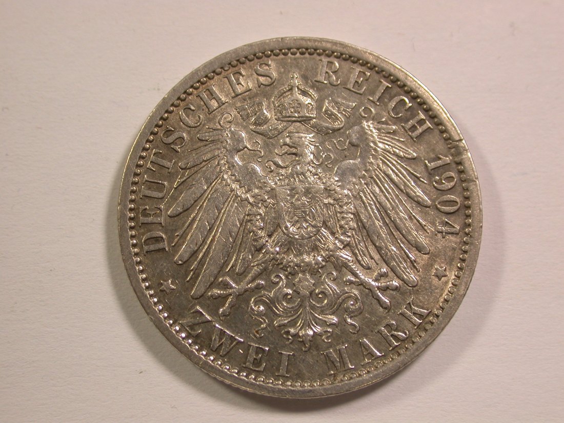  15107 Hessen  2 Mark 1904 in vz-st  Jäger Nr. 74 Orginalbilder   