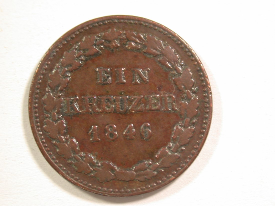  15107 Hohenzollern-Sigmaringen 1 Kreuzer 1846 in ss   Orginalbilder   