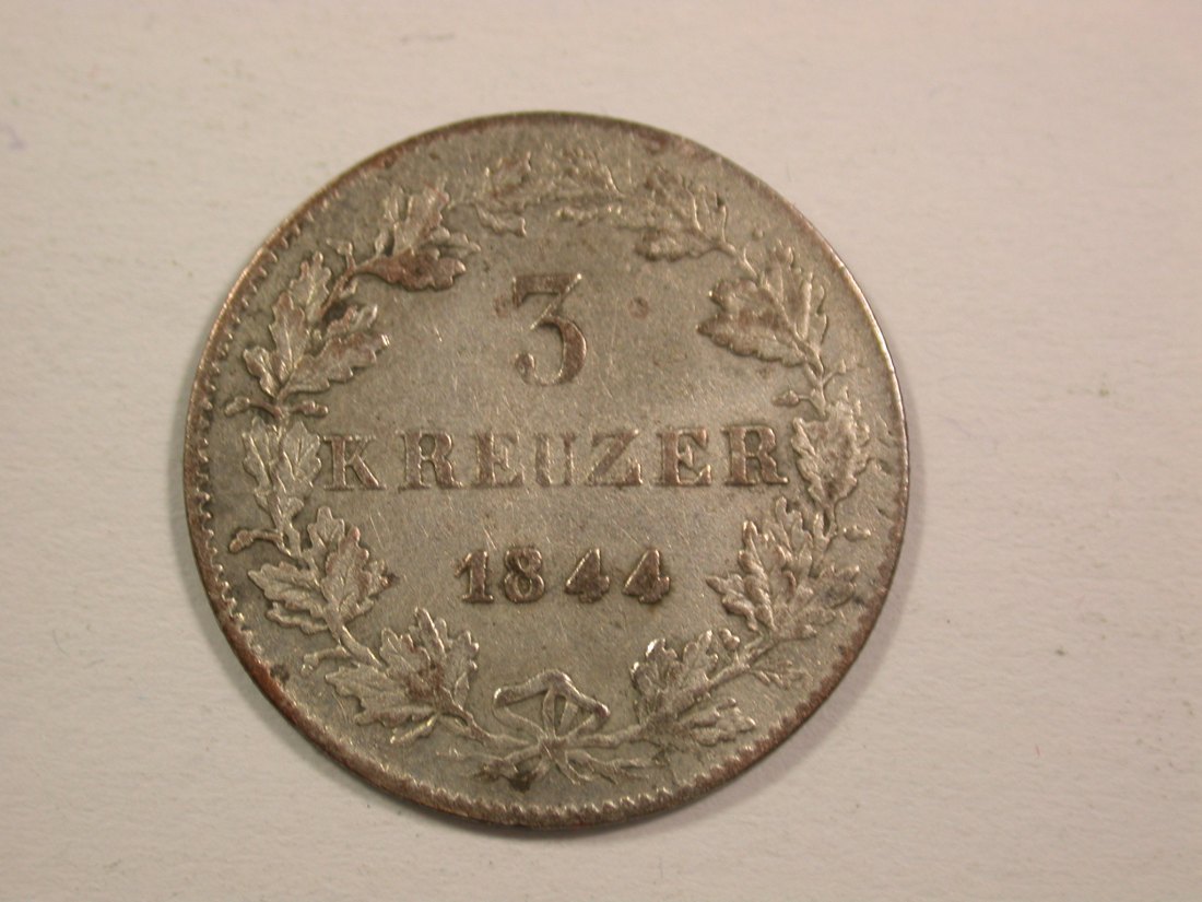 15107 Hohenzollern-Sigmaringen 3 Kreuzer 1844 in ss+ Orginalbilder