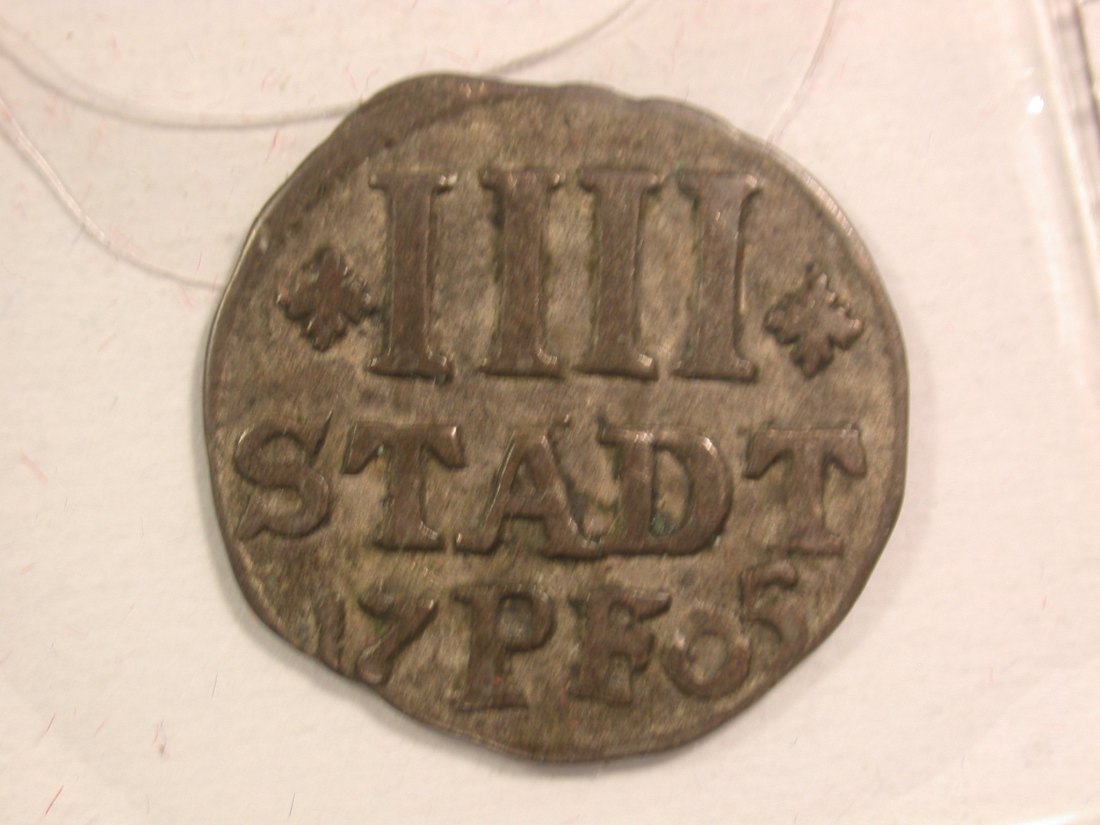 15107 Hildesheim, Stadt 4 Pfennig 1705 in ss+ Orginalbilder
