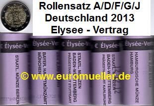 Deutschland 5 Rollen...2 Euro Sondermünze 2013...Elysee-Vertrag   
