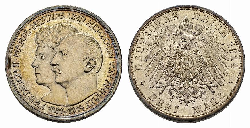 PEUS 3578 Kaiserreich - Anhalt Zur Silberhochzeit 3 Mark 1914 A Vorzüglich