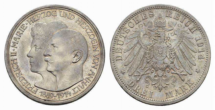 PEUS 3582 Kaiserreich - Anhalt Zur Silberhochzeit 3 Mark 1914 A Vorzüglich