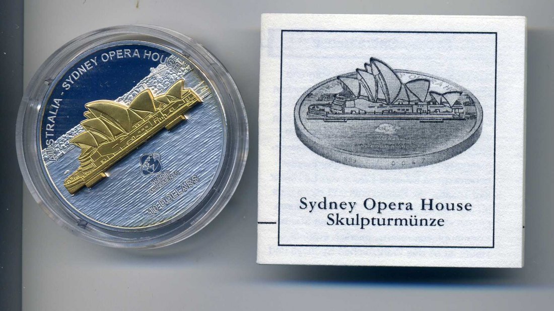  Cook Island Skulpturmünze 10 Dollar 2008 Sydney Opera Originalkapsel mit Zertifikat   