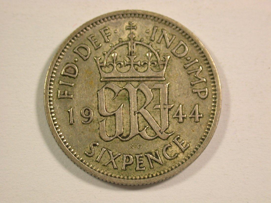  15001 Großbritannien 6 Pence 1944 in f.vz  Orginalbilder   