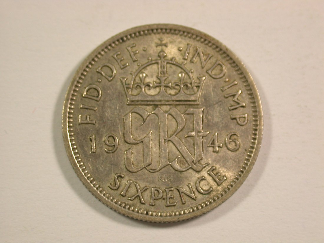 15001 Großbritannien 6 Pence 1946 in vz Orginalbilder