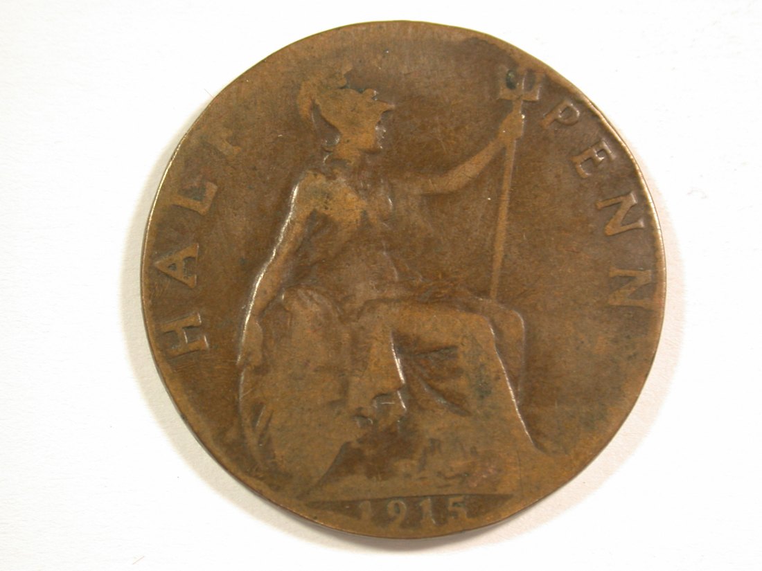 15001 Großbritannien 1/2 Penny 1915 in s-ss, l.gewellt Orginalbilder