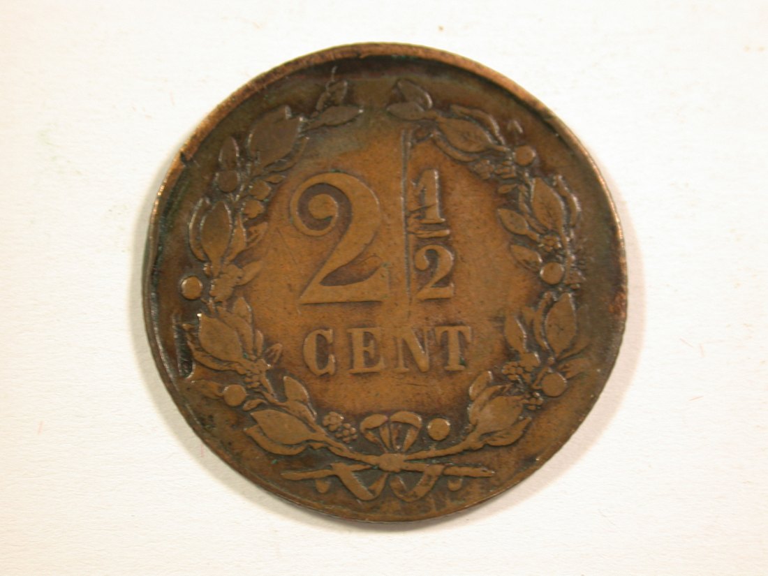 15001 Niederlande 2,5 Cent 1898 in schön, Druckstellen, Rdf. Orginalbilder