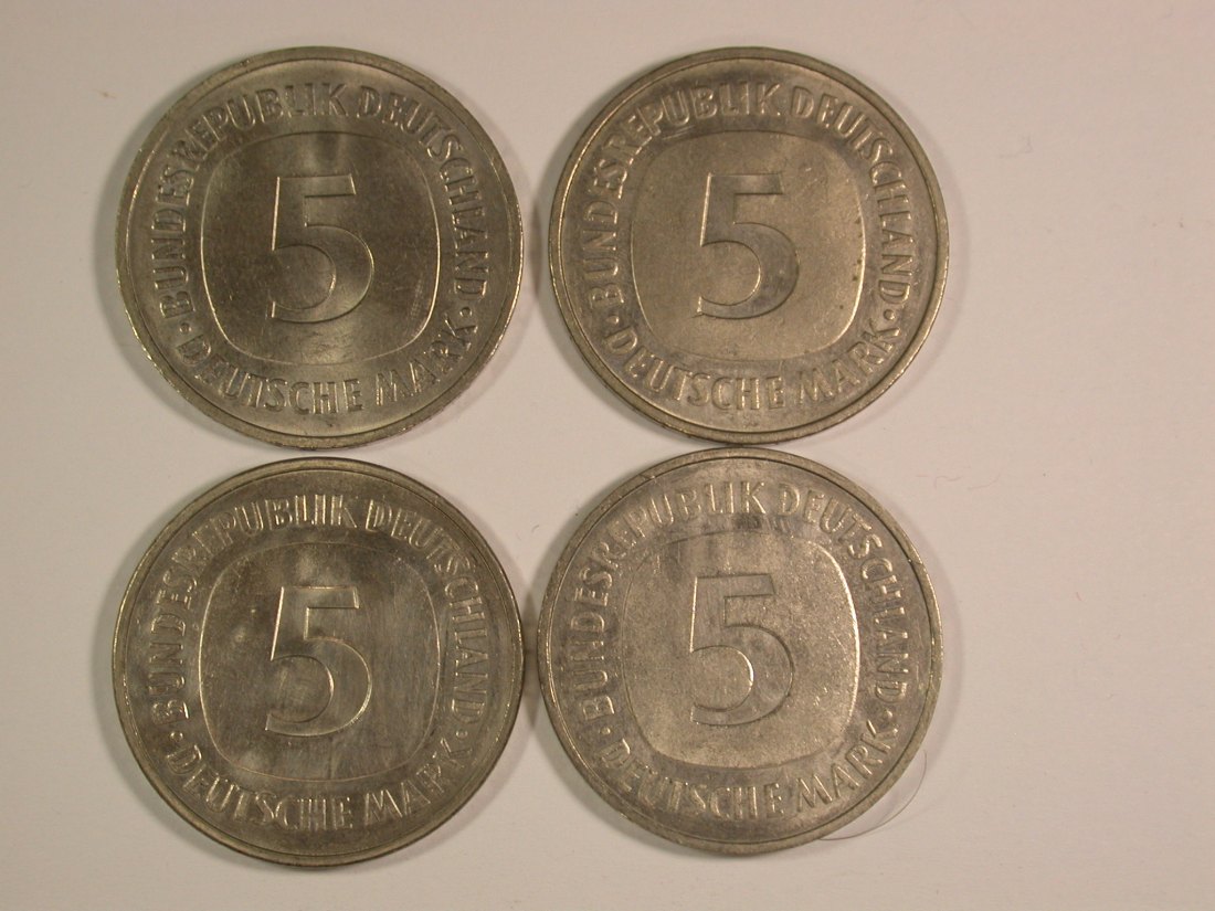  15002 BRD Satz 4 Stück 5 Mark 1975 D,F,G,J  in Bankfrisch Orginalbilder   